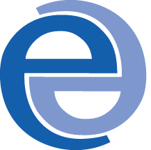 Stylized intertwined blue letter 'e.'