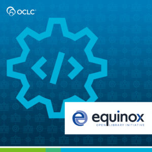 Blue gear image with OCLC and Equinox logos on the same square.